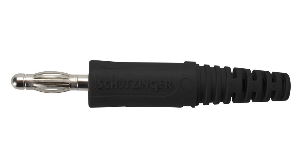 Fiche banane Isolé Sans gaine 4 mm Nickel 33VAC 70VDC 32A Borne à vis Noir